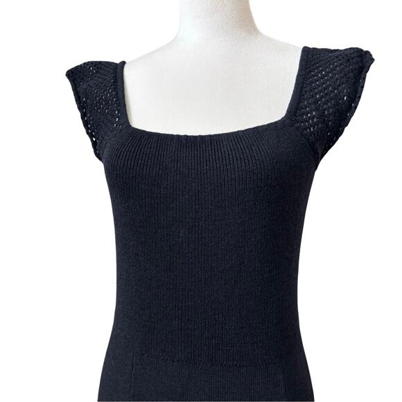 St. John Knits Vtg 70s Black Knit Midi Maxi Dress Square Neck Ruffle Sleeve S - Picture 10 of 10